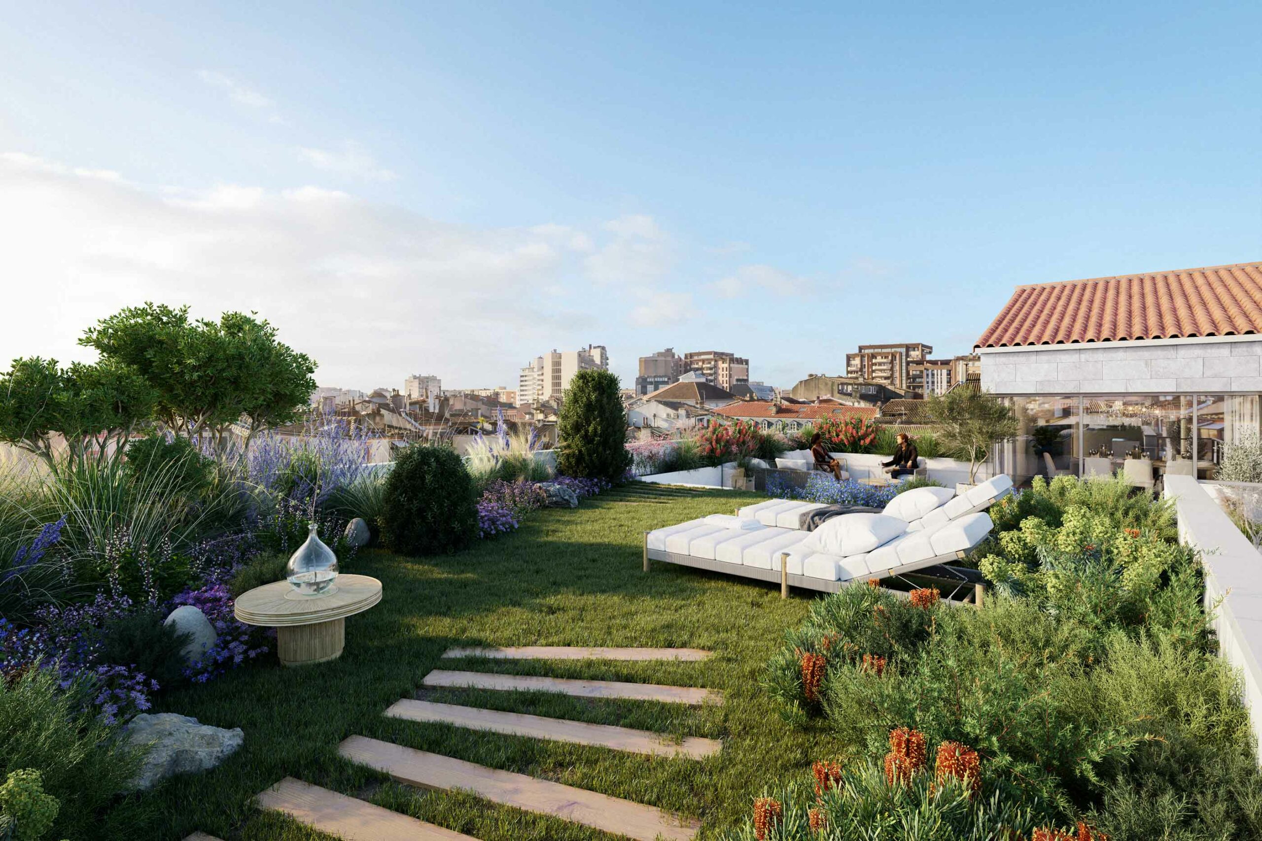 Toit terrasse avec jardin en 3D rue des frères Lion