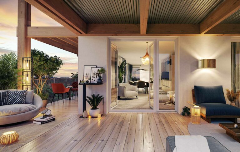 rendu 3d terrasse balcon bois