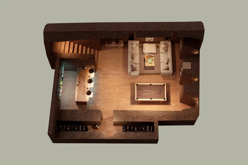 cave axonometrie salle de jeu