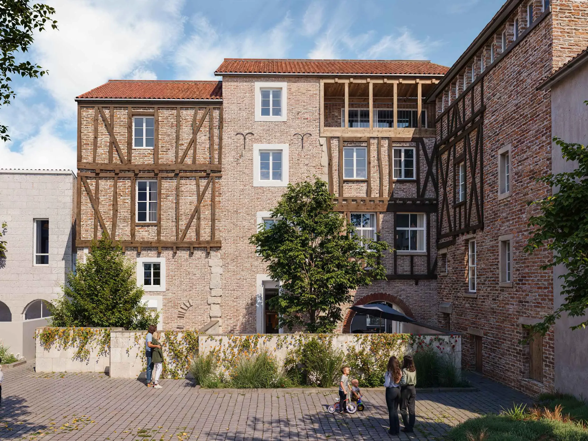 Rendu architectural 3D d'une bâtisse à colombages à Cahors