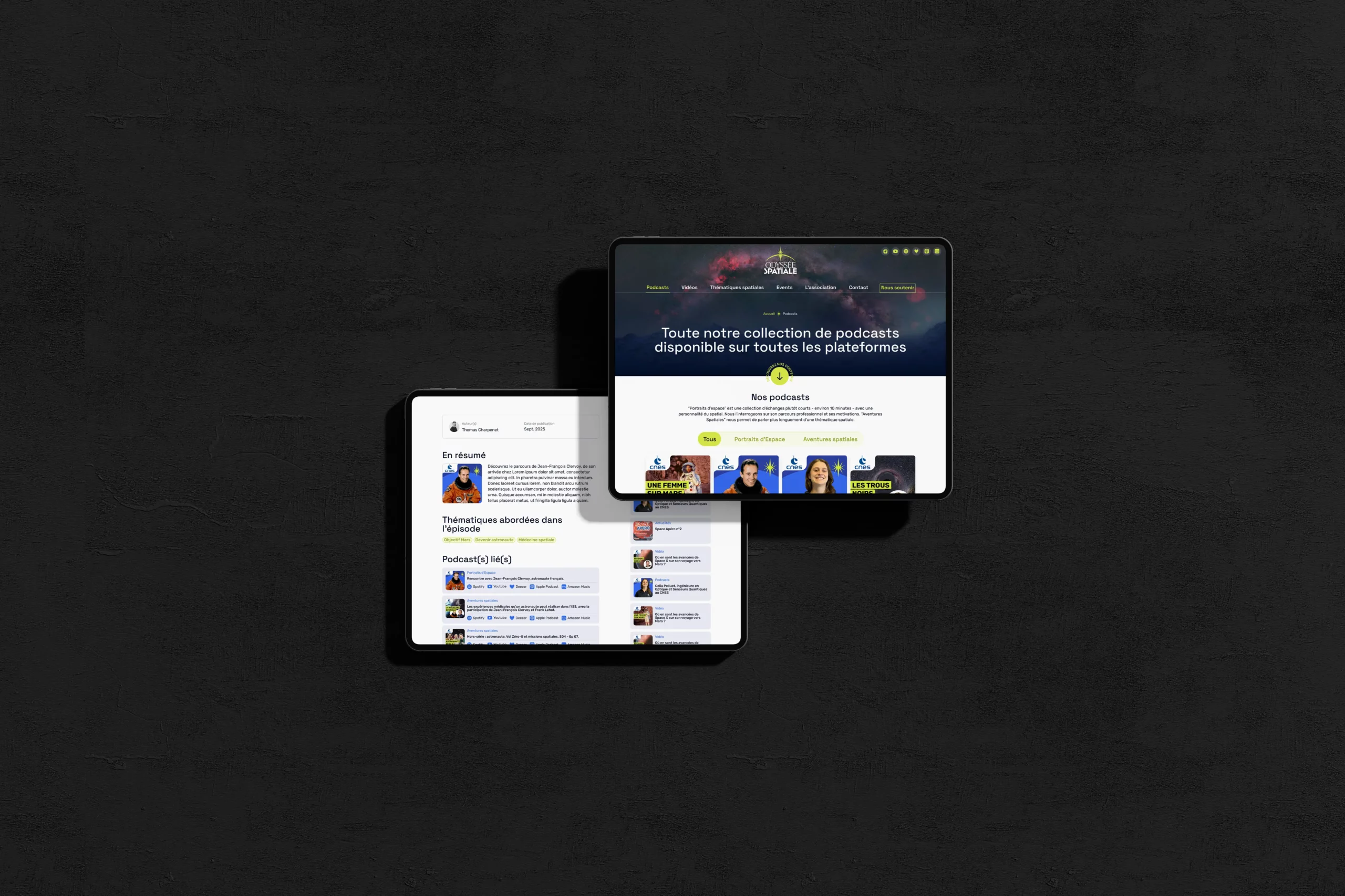 Design page podcasts Odyssée Spatiale